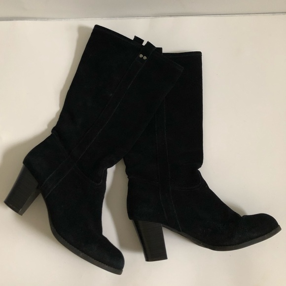 pull on slip on black boots women
